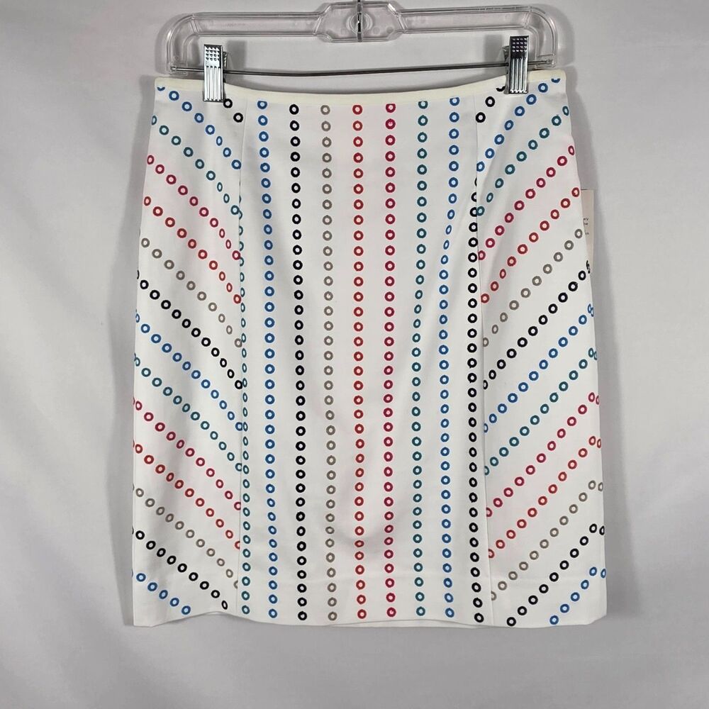Etcetera Colorful Polka Dot Pencil Skirt Size 6 White with Stitched Polka Dots